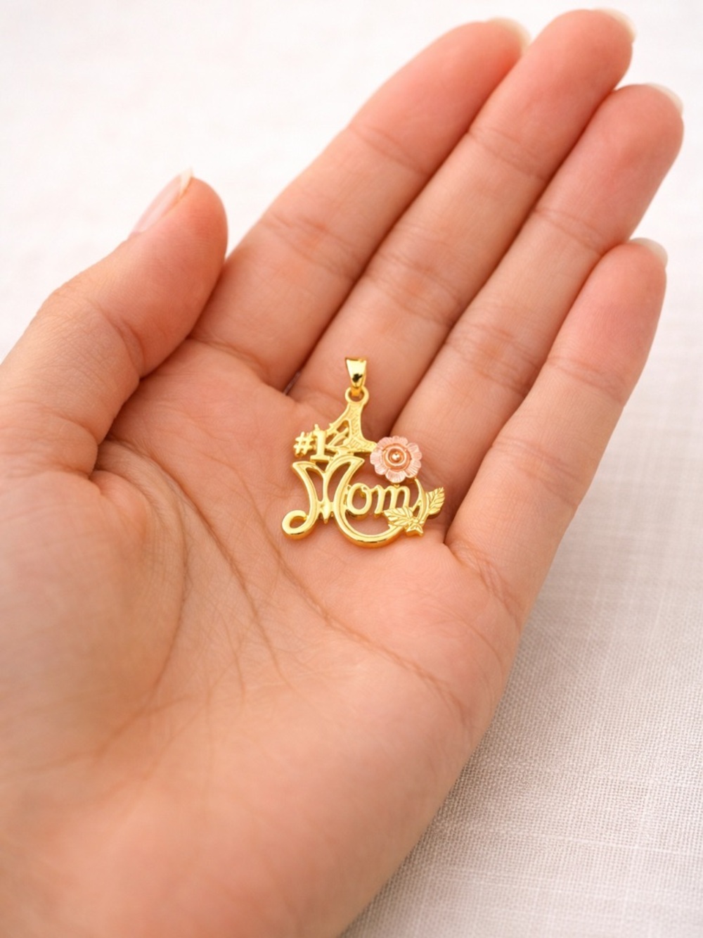 10K Solid Gold Tri-Color #1 Mom Pendant Rose Gold Real Gold Mothers Day Gift - Picture 5 of 6
